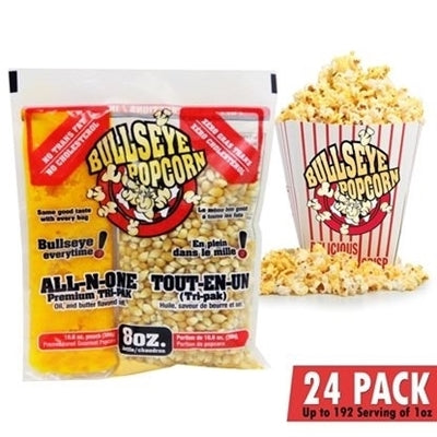 BOX OF 24 PREPACKED PORTIONS OF 8OZ POPCORN